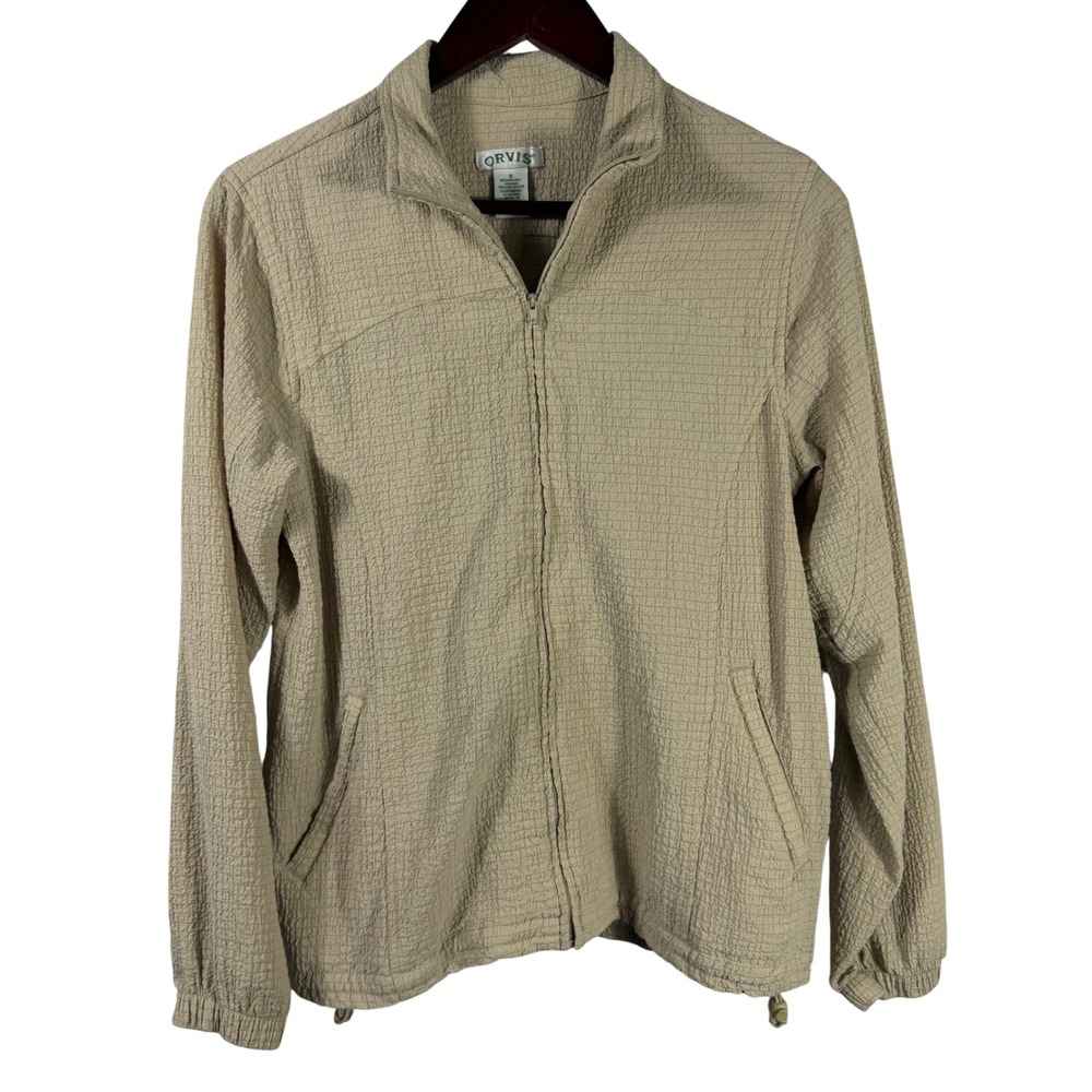 Orvis Lightweight Textured Zip Jacket Beige Drawstring Waist Neutral Basic S